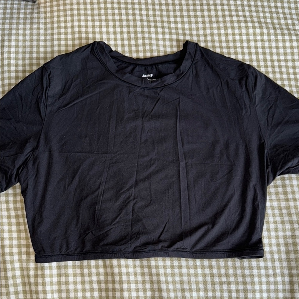 SKIMS Black Boxy Crop Top